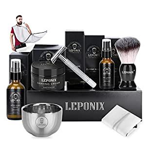 Shaving Kit for Men, Include Safety Razor, Sandalwood Shaving Cream, Mens Aftershave, Pre Shave Oil, Shaving Brush and Bowl, Shaving Apron Bib -Unique Gifts for Men Him Stocking Stuffers Shave Oil, Pre Shave Oil, Stocking Stuffers For Men, Shaving Kit, Shaving Oil, Men's Aftershave, Shaving Set, Smooth Shave, After Shave Balm