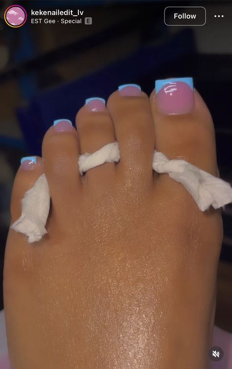 Glow In The Dark Toe Nails, Blue Toes With Design, Sky Blue Toe Nails, Gel Polish Toe Nail Designs, Baby Blue Toes Nails, Blue Acrylic Toe Nails, Blue Glow In The Dark Nails, Blue French Tip Toe Nails, Glow In The Dark Toes