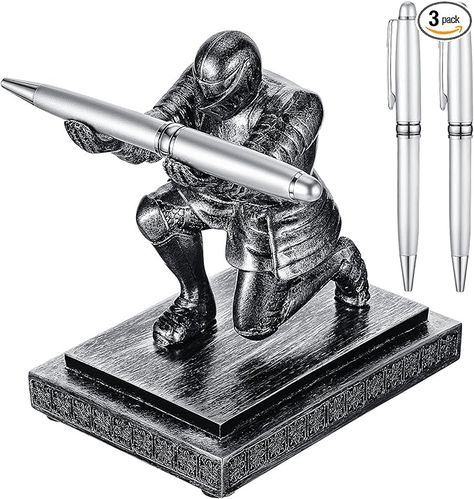 Knight Pen Holder with 2 Pens Resin Desk Organizers and Accessories Funny Executive Pen Stand Fancy Cool Office Gadgets Cool Desk Decorations for Men Home Office Supplies Holiday Present #affiliate Mens Office Decor At Work, Manly Office Decor, Cool Desk Gadgets, Cool Office Gadgets, Resin Desk, Male Office Decor, Man Desk, Work From Home Setup, Cool Desk Accessories