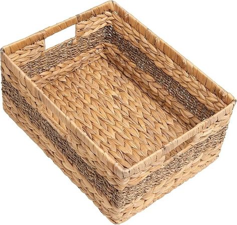 Amazon.com - StorageWorks Large Rectangular Wicker Basket, Water Hyacinth and Seagrass Storage Basket with Built-in Handles, 1 Pack Cute Dorm Room Ideas, Vibrant Bedding, Cute Dorm, Large Wicker Basket, Storing Towels, Baskets For Shelves, Seagrass Storage Baskets, Dorm Room Ideas, Cute Dorm Rooms