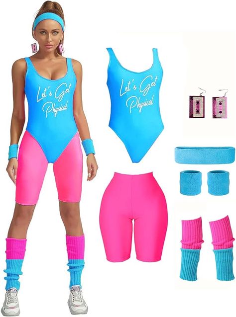 80s Workout Outfit For Women, 90s Costumes, 80s Workout Costume, Workout Costume, 80s Workout Outfit, Outfit 80s, 80s Accessories, Catsuit Costume, Neon Leggings