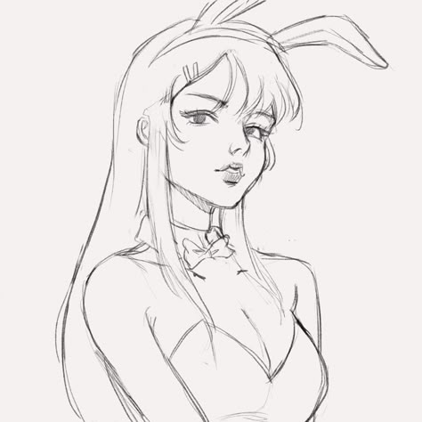 Bunny Girl Outfit Drawing Reference, Bunny Side Profile Drawing, Bunny Girl Reference, Bunny Person Drawing, Bunny Suit Pose, Bunny Outfit Drawing, Mai Sakurajima Fanart, Bunny Girl Oc, Bunny Girl Drawing