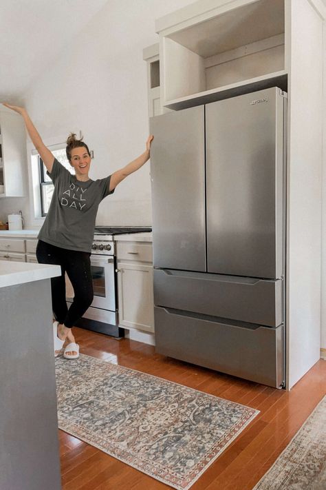 Elevate your kitchen's functionality and style with our ultimate DIY Refrigerator Cabinet Makeover guide! Unveil the secrets to designing and building custom cabinets that seamlessly integrate your fridge into the heart of your home. From maximizing storage space to enhancing visual appeal, our blog post covers everything you need to know to embark on this transformative project. Custom Fridge Panels, Cabinets Over Fridge Ideas, Diy Refrigerator Surround, Hide Fridge In Kitchen, Floating Fridge, Kitchen Refrigerator Ideas, Built In Fridge Cabinet, Cabinets Above Refrigerator, Over Fridge Storage