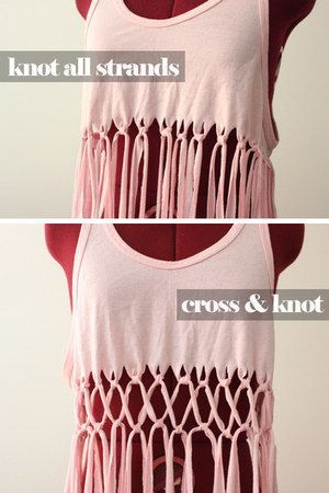 This Macrame Tank | 17 Fabulously Easy DIY Beach Coverups  http://theclosetfreak.com/blogs/news/6455400-diy-macrame-tank-top Diy Beach Cover Up, Diy Swimsuit, Cut Up Shirts, Hantverk Diy, Upcycle Clothing, Mode Tips, Clothes Making, Upcycle Shirt, Suit Covers