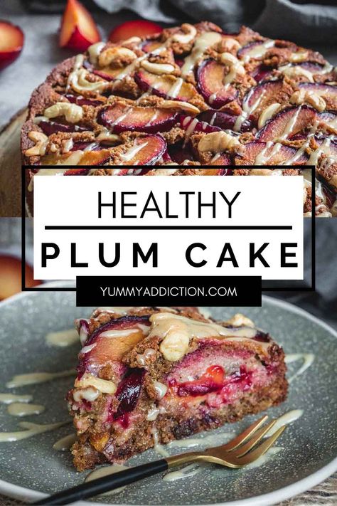 Enjoy dessert guilt free with this healthy plum cake. Nutritious alternatives to traditional baking ingredients combine with fresh seasonal plums to create a moist, naturally sweetened cake the whole family will love. #healthy #dessert #cake #plum Plum Recipes Easy, Plum Recipes Healthy, Plum Recipes Cake, Plum Muffins, Almond Flour Desserts, Plum Dessert, Traditional Baking, Baking Recipes Healthy, Running Food