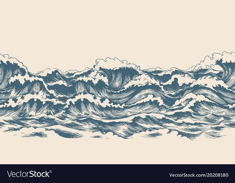 Waves Sketch, Waves Symbol, No Wave, Sketch Pattern, Beach Wall Murals, Wave Drawing, Photo Bleu, Wave Illustration, Vintage Waves