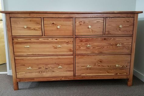 IKEA HEMNES: Transformed into a MCM style wooden chest of drawers - Ooh, there's nice solid wood if you sand off the white paint. Dresser Natural Wood, Dresser Natural, Ikea Furniture Makeover, Ikea Hemnes Dresser, Hemnes Dresser, Wooden Chest Of Drawers, Ikea Wood, Mcm Style, Ikea Dresser