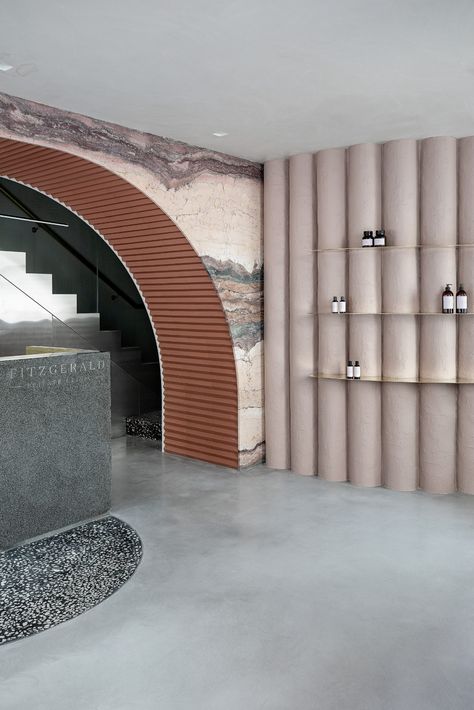 Private Clinic, Dublin Restaurants, Custom Reception Desk, Spa Interior Design, Spa Interior, Terrazzo Tile, Spa Design, Material Palette, Hotel Boutique