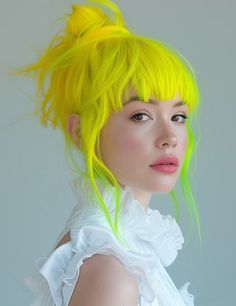 Highlighter Yellow Hair, Green And Yellow Hair, Neon Yellow Hair, Bright Yellow Hair, Yellow Hair Color, Hair Color Unique, Neon Hair, New Hairstyle, Yellow Hair