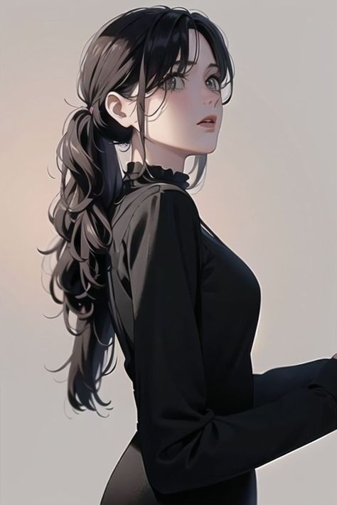 Black Hair Princess Art, Black Hair Girl Art, Anime Ceo, Anime Black Hair, Girls With Black Hair, Digital Art Anime, Illustration Girl, Girls Characters, Female Character Design