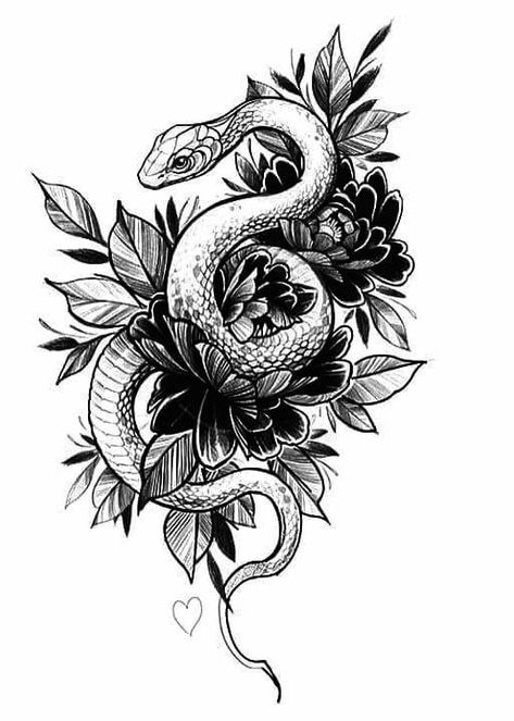 Snake And Flower Tattoo, Sketches Tattoo, Flower Tattoo Drawings, Snake Drawing, Snake Tattoo Design, Muster Tattoos, Men Tattoos, Inspiration Tattoos, Tattoo Designs And Meanings