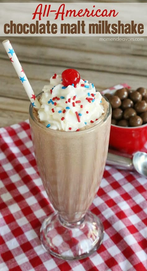 Old-Fashioned, All-American Chocolate Malt Milkshake! Nostalgic, delicious, and perfect for 4th of July or summer BBQs! #FrozenCustardTime #sponsored Chocolate Milkshake Recipe, Malt Milkshake, American Chocolate, Milkshake Recipe, Chocolate Malt, Chocolate Milkshake, Milkshake Recipes, Ice Cream Treats, Milk Shakes