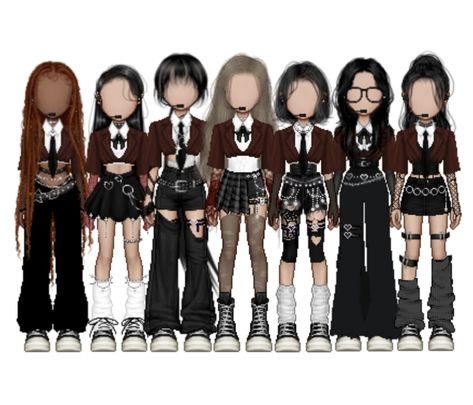 Kpop Group Outfits Ideas 6 Members, Co-ed Kpop Group Outfits, Kpop Stage Outfits Everskies, 7 Member Kpop Outfits, Everskies Group Outfits 7 Members, Everskies Stage Outfits, 7 Member Outfits, Fanmade Kpop Group, Kpop Group Outfits Ideas