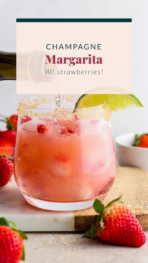 Strawberry Champagne Margarita - Fit Foodie Finds Champagne Margarita Recipe, Champagne Margarita, Champagne Margaritas, Fun Party Drinks, Low Carb Meats, Overnight Oatmeal Recipes, Fit Foodie Finds, Fresh Summer Salad, Healthy Cocktails