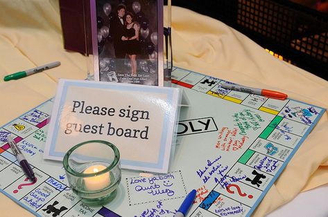 Totally Fun Wedding Reception Trends - Superior Celebrations Blog Retro Bowling Alley, Board Game Wedding, Monopoly Theme, Monopoly Party, Board Game Themes, Gamer Wedding, Board Game Party, Wedding Games For Guests, Reception Games