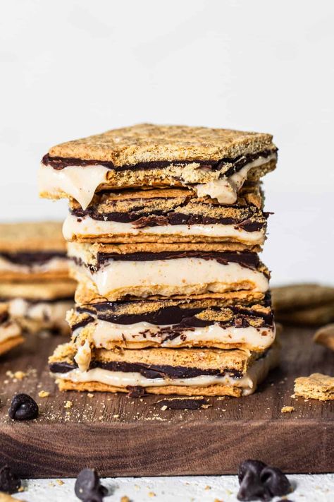 Frozen Peanut Butter Protein S'mores - Fit Foodie Finds Frozen Peanut Butter Dessert, Frozen Protein Smores, Peanut Butter And Yogurt Frozen, Healthy Peanut Butter Frozen Yogurt, Chocolate Peanut Butter Frozen Yogurt, Frozen Smores, Low Carb Meats, Banana Nice Cream, Best Protein Powder