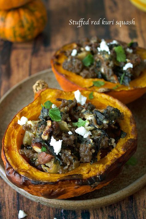 Kuri Squash Recipe, Ground Beef Spinach, Red Kuri Squash, Spinach Feta, Garden Recipes, Squash Recipes, Foods With Gluten, Meat Dishes, Quick Dinner