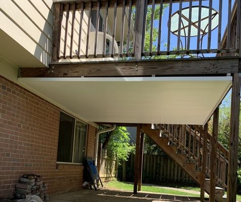 White | Smooth Deck Drainage System, Under Deck Drainage, Under Deck Ceiling, Patio Under Decks, Deck Building Plans, Under Deck, Wooden Deck, Under Decks, Courtyard Design