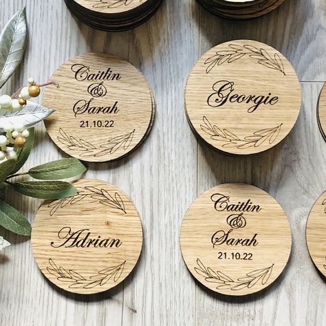 Coasters For Wedding, Wedding Coasters, Wood Personalized, Wedding Anniversary Party, Star Wedding, Oak Veneer, Anniversary Party, Wedding Favours, Memorable Gifts