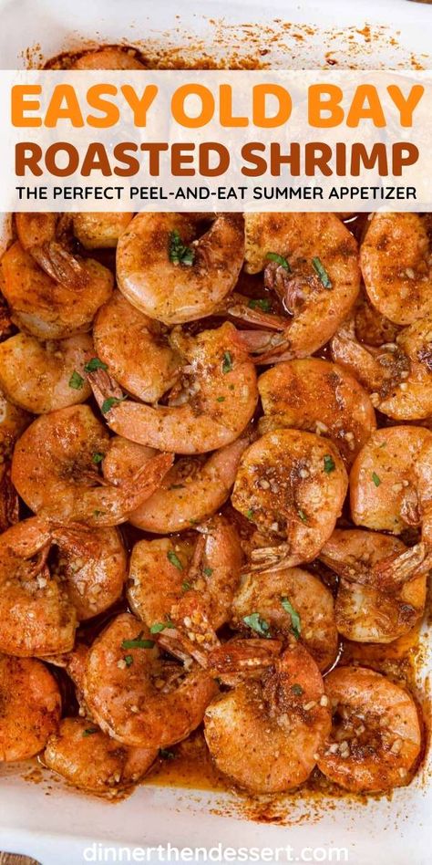 Peel On Shrimp Recipes, Party Shrimp Recipe, Shrimp In The Oven Recipes, Shrimp On The Bbq, Oven Shrimp Recipes, Appetizer Recipes Easy, Oven Baked Shrimp, Roasted Shrimp Recipes, Old Bay Shrimp