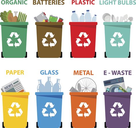 Different Colored Recycle Waste Bins Pollution Drawing, Recycling Activities, Recycling Facts, Icon Images, Types Of Waste, Save Nature, Solid Waste, Earth Day Activities, Reduce Reuse Recycle