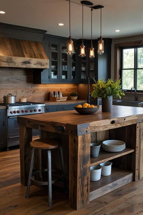 Wood Kitchen Island Ideas, Kitchen Islands Ideas With Seating, Kitchen Island Decor Ideas, Kitchen Island Designs, Reclaimed Wood Kitchen Island, Cozy Gathering, Rustic Kitchen Island, Wood Kitchen Island, Modern Rustic Decor