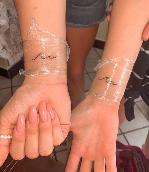 Matching Wave Tattoos Couples, Sister Wave Tattoos, Friendship Wave Tattoos, Mother Daughter Wave Tattoos, Best Friend Wave Tattoos, Best Friend Tattoos Waves, Wave Friendship Tattoo, 3 Waves Tattoo, Couples Wave Tattoo