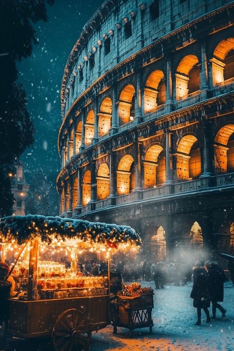 Rome Christmas, Christmas In Rome, Stone Arches, Christmas In Italy, Rome City, Ancient Stone, Stone Arch, Street Vendor, The Colosseum