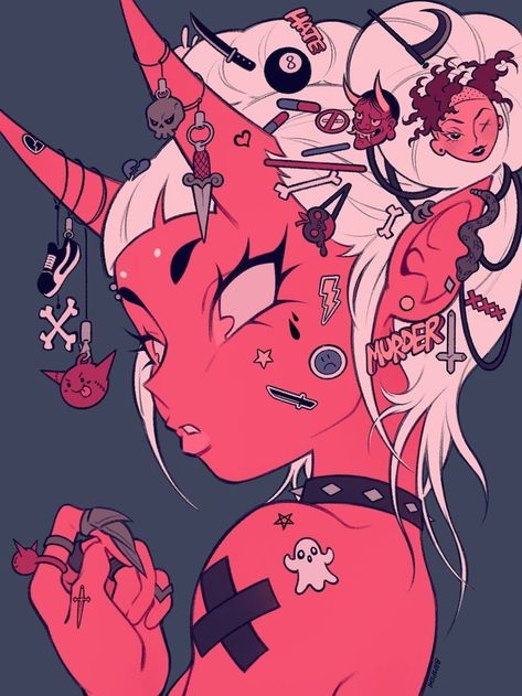 Pink Demon, Demon Girl, Goth Punk, Cyberpunk, Pin Up, Hair, Pink