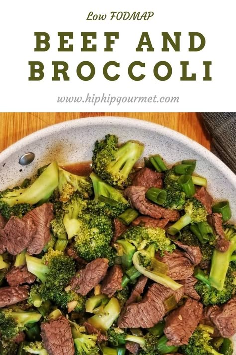 A skillet filled with strips of cooked beef and broccoli florets, smothered in a sauce Beef And Broccoli Sauce, Fodmap Lunch, Fodmap Recipes Dinner, Low Fodmap Recipes Dinner, Steak And Broccoli, Easy Beef And Broccoli, Low Fodmap Diet Recipes, Beef Broccoli, Fodmap Diet Recipes