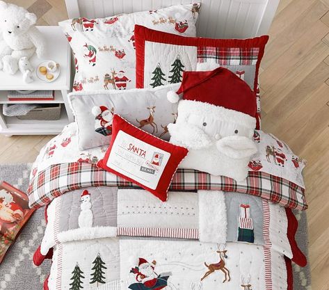 Santa Quilt, Christmas Duvet Cover, Christmas Duvet, Christmas Bedding Set, Kids Bed Linen, Pottery Barn Christmas, Santa Pillow, Decorations Bedroom, Christmas Bedding