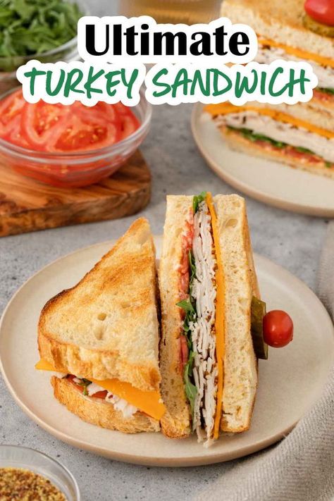 The Ultimate Turkey Sandwich recipe that upgrades a classic deli sandwich. Complete guide for making the best ever deli turkey sandwiches! When done right, a turkey sandwich proves simple doesn’t mean boring or bland. Turkey Sandwich Recipes Cold, Turkey Lunch Ideas, Cold Turkey Sandwich, Deli Turkey Sandwich, Turkey Sandwich Ideas, Turkey Melt Sandwich, Grilled Turkey Sandwich, Turkey And Cheese Sandwich, Turkey Sandwich Recipes