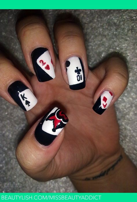 Black Card Nail Design Vegas Nail Art, Map Nails, Vegas Nails, Simple Nail Art Designs, Nails Desing, Gel Nail Designs, Manicure Y Pedicure, Fancy Nails, Types Of Nails