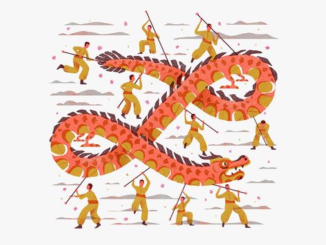 Dragon Dance by MUTI on Dribbble Dragon Dance Illustration, Dance Illustration, Dragon Dance, Traditional Techniques, Market Design, Thought Provoking, Graphic Illustration, Global Community, Creative Professional