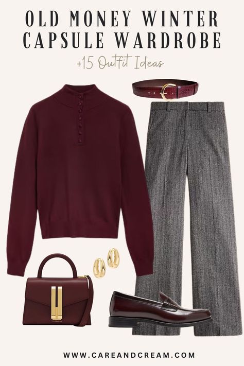 Old Money Winter Capsule Wardrobe + 15 Outfit Ideas Old Money Work Outfits, Navy Blue Trousers Outfit, Trousers Outfit Winter, Blue Trousers Outfit, Old Money Winter, Basics Wardrobe, Winter Basics, Quality Leather Boots, Winter Wardrobe Essentials