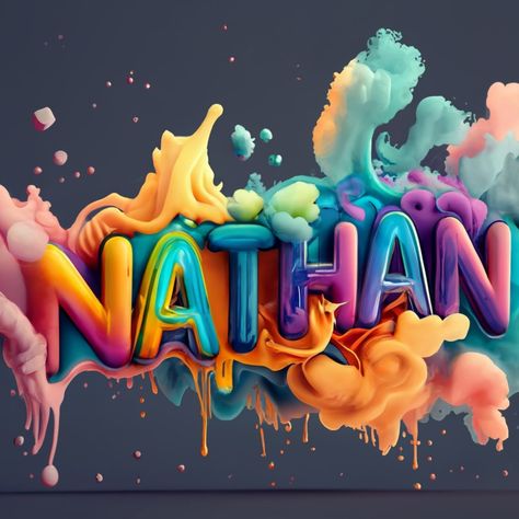 Nathan Name, Daniel Merriam, Dan Mumford, Splash Effect, Name Design, Name Art, One Word, 3d Rendering, Black Background