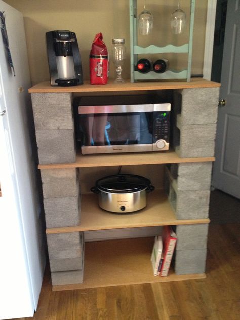 Cinder block shelves                                                                                                                                                      More Cinder Block Ideas, Block Shelves, Cinder Block Shelves, Cinder Block Furniture, Cinder Blocks, Cement Blocks, Diy Plant Stand, Apartment Patio, Balcony Furniture