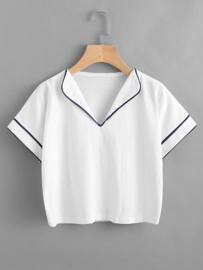 Áo Blu, T Shirts White, Fashion Tops Blouse, Trendy Fashion Tops, Girls Fashion Clothes, Teenage Fashion Outfits, Mode Inspiration, Teen Fashion Outfits, Contrast Trim