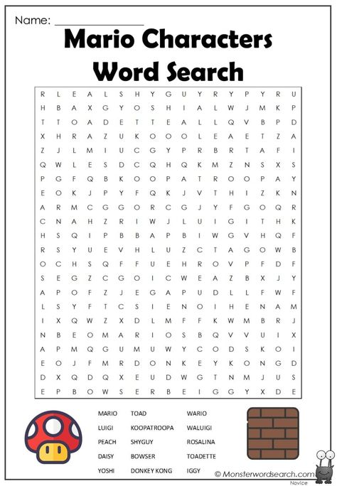 Sonic Word Search, Super Mario Word Search, Video Game Word Search, Mario Word Search, Super Mario Worksheets, Super Mario School Theme, Mario Activity Sheets, Mario Party Activities, Mario Printables Free