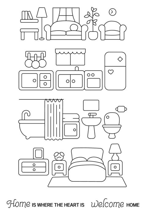 Doll House Coloring Pages, Paper House My Family Craft Template, Kawaii Paper Doll House Printable, Paper Doll House Bedroom Printable, Blogger House Paper Doll, Architecture Symbols, Hand Art Kids, Dibujo Simple, Matchbox Crafts