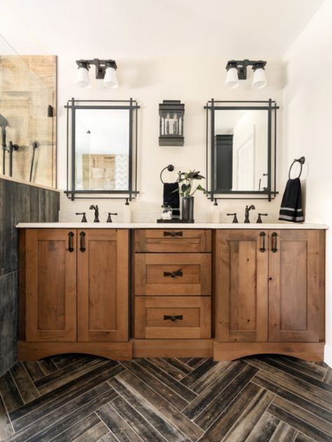 Eagle Primary Suite - Love Your Room Dark Wood Bathroom, Timeless Bathroom, Wood Bathroom Vanity, Farmhouse Master, Brown Bathroom, Double Vanity Bathroom, Upstairs Bathrooms, En Suite Bathroom, Bathroom Renos