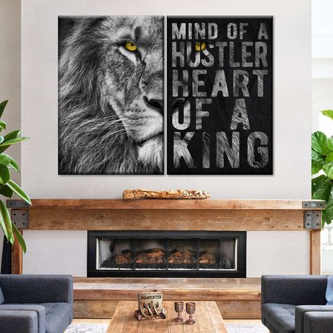 Lion Hustler Inspirational Quote Wall Art | Digital Art Ambitions Quotes, Lion Canvas Art, Lion Wall Art, Quote Artwork, Lion Canvas, Inspirational Quotes Wall Art, Wild Beauty, Designer Home, Multi Panel Canvas