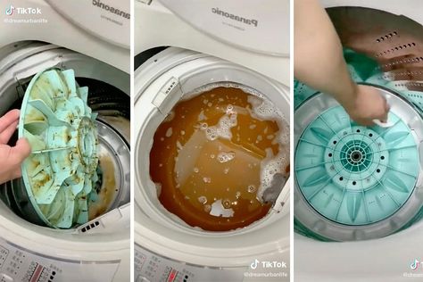 How to Clean a Top-Loading Washing Machine, Step by Step Vinegar Washing Machine, Washer Smell, Washing Machine Smell, Fabric Softener Dispenser, Clean Washer, Clean Your Washing Machine, Washing Machine Cleaner, Fall Cleaning, House Keeping