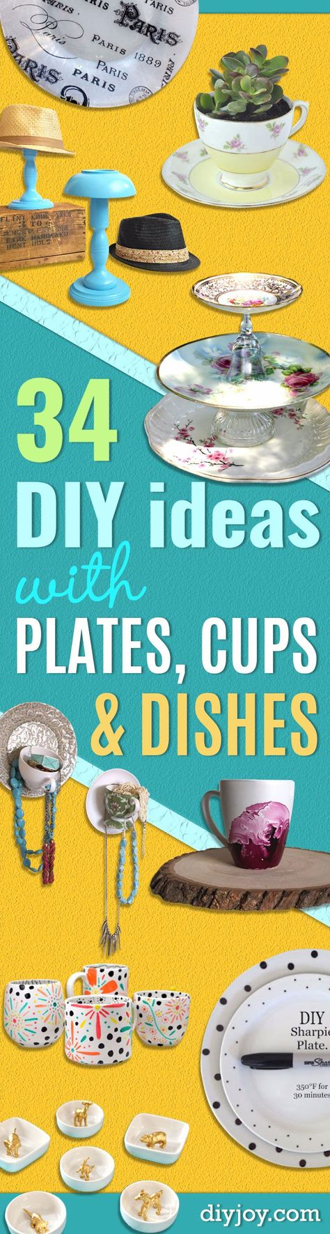 DIY Projects With Old Plates and Dishes -Creative Home Decor for Rustic, Vintage and Farmhouse Looks. Upcycle With These Best Crafts and Project Tutorials http://diyjoy.com/diy-projects-plates-dishes Vintage Diy Projects, Upcycling Home Decor, Vintage Diy Crafts, Crafts Upcycling, Diy Crafts Vintage, Diy Dish, Easy Homemade Gifts, Diy Sharpie, Old Plates