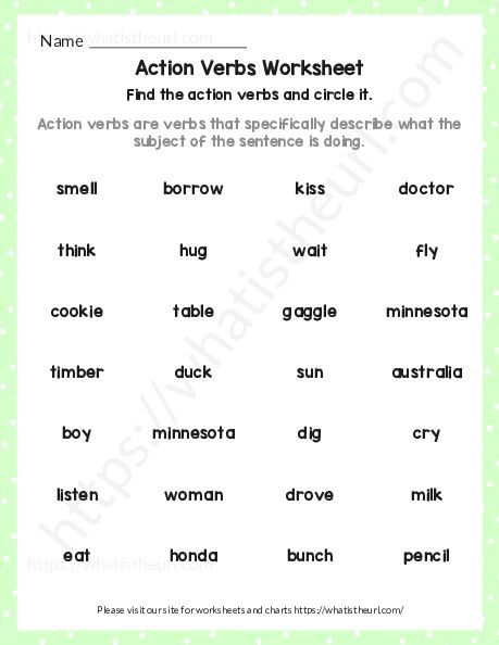 Identify the action verbs and circle them.  It is a very simple worksheet concept.  The students just need to find action words verbs and circle them.Please download the PDF: Action Verbs Worksheet, Find and Circle-Exercise 14 Action Verbs Worksheet, Verbs Worksheet, Reading Comprehension For Kids, List Of Words, Grammar For Kids, Dear Students, Verb Worksheets, Subject And Verb, Action Verbs