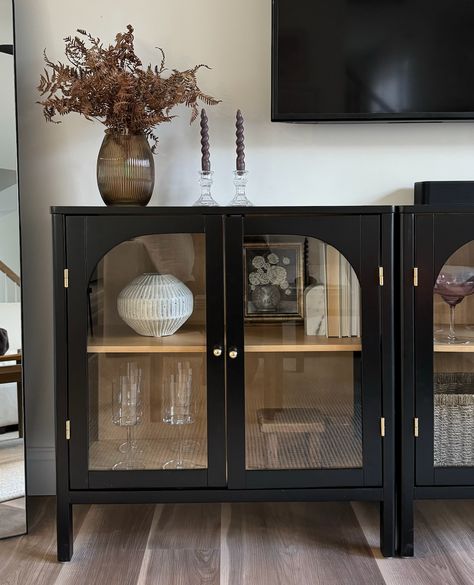 Zooming in on the exquisite details of the Mason storage cabinet 🌟. Major style points to @melinamblan for bringing this piece to life! Small Living Room Cabinet, Mason Storage Cabinet, Glass Cabinet Decor, Black Tv Cabinet, Room Inspiration Aesthetic, Living Room Cabinet, House Plans With Photos, House Vibes, Cabinet Glass