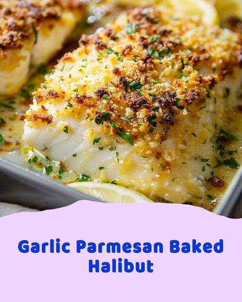 Nanny Cooking | Garlic Parmesan Baked Halibut | Facebook Baked Halibut Recipes Healthy, Panko Halibut Recipes, Parmesan Halibut, Parmesan Crusted Halibut, Halibut Baked, Halibut Recipes Healthy, Halibut Recipes Baked, Crusted Halibut, Heathy Eats