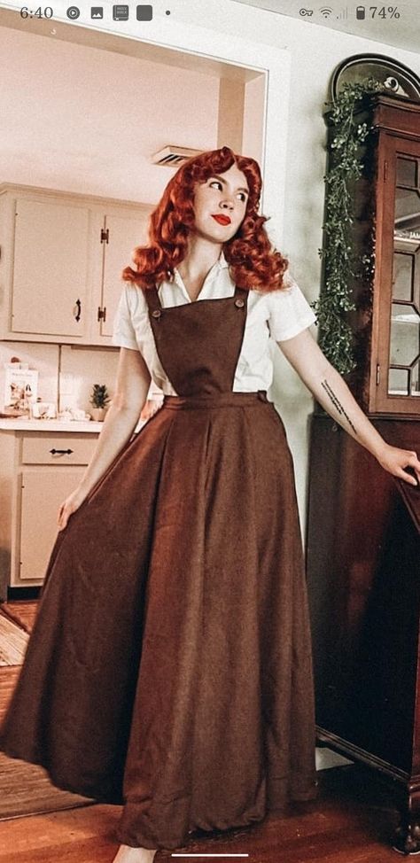 Rachel Masky, Rachel Maksy, Cottagecore Fashion, Vintage Inspired Outfits, Pinafore Dress, Mode Inspo, Brown Fabric, Moda Vintage, Mode Vintage