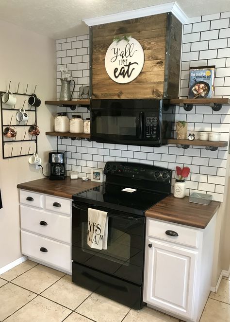 Diy Farmhouse Makeover, Tiny Home Kitchen Ideas Farmhouse, Kitchen Ideas For Mobile Homes, Trailer House Kitchen Ideas, 2 Room Kitchen Layout, Diy Kitchen Remodel Farmhouse, Old Farm Kitchen Farmhouse, Diy Mobile Home Kitchen Remodel, Farmhouse Kitchen Makeover On A Budget