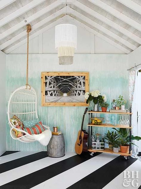 Craving a space to call your own? Create a one-of-a-kind she shed designed with both function and fashion in mind. She Shed Makeover, She Shed Decorating Ideas, She Shed Designs, She Shed Interior, Shed Playhouse, Shed Makeover, Shed Decor, Build Your Own Shed, Shed Interior